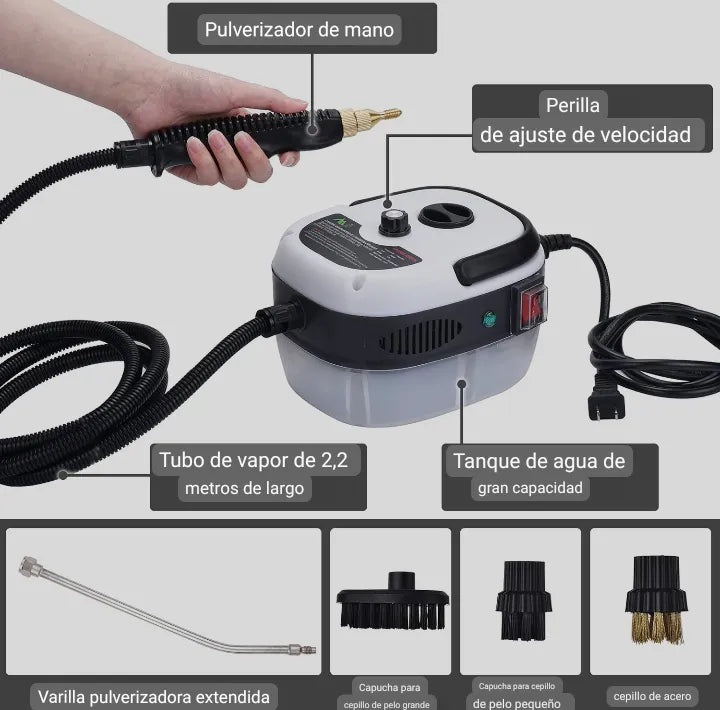 Limpiador a Vapor 2500W Alta Potencia para Limpieza Profunda