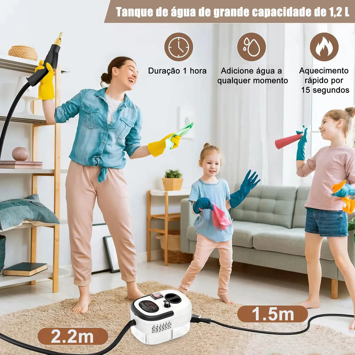 Limpiador a Vapor 2500W Alta Potencia para Limpieza Profunda