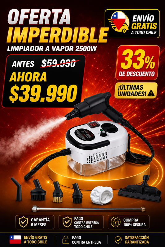 Limpiador a Vapor 2500W Alta Potencia para Limpieza Profunda