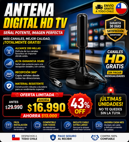 APROVECHA ESTA OFERTA ÚNICA‼️ CANALES GRATIS CON ESTA ANTENA DIGITAL HD+ENVÍO GRATIS🚚