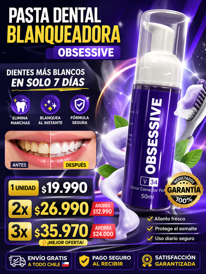 ¡PASTA DENTAL BLANQUEADORA OBSESSIVE CON ENVÍO GRATIS!